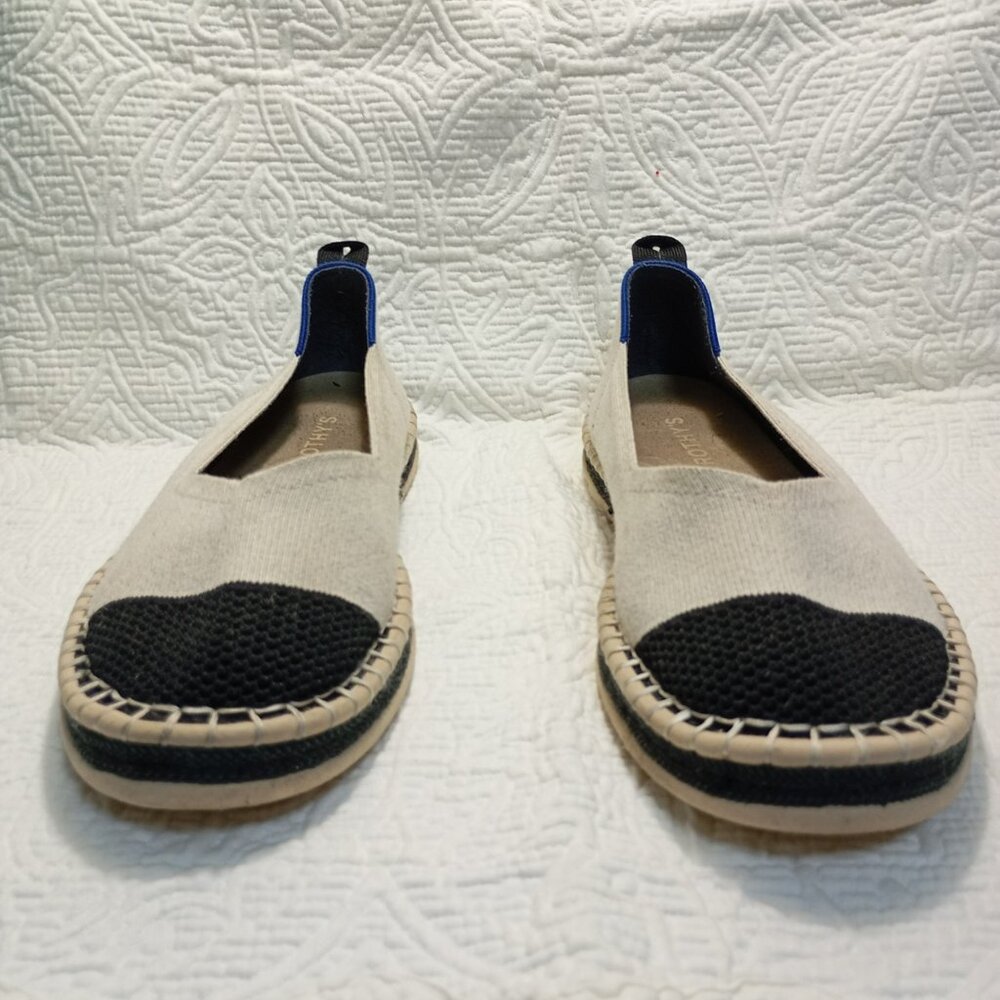 Rothy's Womens Beige Black Slip-On Flats Blue Trim Sustainable Size 9 Shoes - Picture 2 of 9